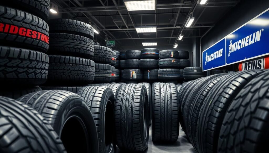 A well-lit showroom showcasing an array of premium tire brands, Bridgestone and Michelin. The scene depicts the tires in a visually striking manner, highlighting their intricate tread patterns, sidewall designs, and overall quality. The tires are arranged in a harmonious, eye-catching display, capturing the attention of the viewer and conveying a sense of professionalism and expertise in the world of automotive repair and maintenance. The lighting is carefully designed to create depth, shadow, and a sense of high-end craftsmanship, reflecting the importance of these tire brands in the local mobile tire service industry. A well-lit showroom showcasing an array of premium tire brands, Bridgestone and Michelin. The scene depicts the tires in a visually striking manner, highlighting their intricate tread patterns, sidewall designs, and overall quality. The tires are arranged in a harmonious, eye-catching display, capturing the attention of the viewer and conveying a sense of professionalism and expertise in the world of automotive repair and maintenance. The lighting is carefully designed to create depth, shadow, and a sense of high-end craftsmanship, reflecting the importance of these tire brands in the local mobile tire service industry.